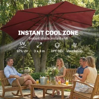 Outsunny 3 m Overhanging Cantilever Parasol, with Cross Base - Wine Red(m-4)