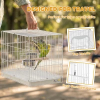 PawHut Bird Cage Foldable Portable Budgie Cage with Wooden Perch 2 Bowls for Travel 49 x 31 x 40 cm White(m-4)