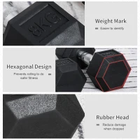 HOMCOM Rubber Dumbbell Set Sports Hex Weight Sets Home Gym Fitness Lift Strength Training Exercise 2 x 5kg, 2 x 6kg, 2 x 8kg(m-6)