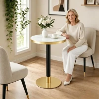 Table d'appoint ronde, plateau anti-rayures facile à nettoyer, 60x60x74 cm, Blanc(m-1)