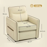 HOMCOM Fotoliu Modern pentru Living cu Umplutură Groasă, Buzunar Lateral și Tapițerie din Piele Sintetică, Bej(m-3)