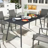 Outsunny Rectangle Garden Table with Slat Top, Steel Frame, Outdoor Table for 6 Person, 150 x 80 x 74 cm, Black(m-10)