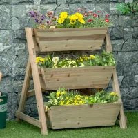Outsunny Verhoogd Bed Houten Bloemenladder met 3 Planken Plantstappen Naturel(m-2)