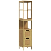 kleankin Coluna Casa de Banho com 3 Prateleiras e 2 Gavetas Armário Alto para Casa de banho Estilo Moderno 30x30x144,3 cm Madeira
