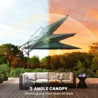 Outsunny 3 m Overhanging Cantilever Parasol, with Cross Base - Dark Green(m-6)
