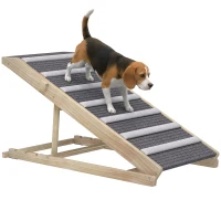 PawHut Rampe pour Chien en Bois avec Tapis Antidérapants, 4 Hauteurs Réglables de 35-50 cm, 100x50x50cm, Bois Naturel et Gris(m-12)