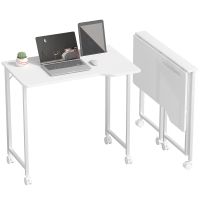 HOMCOM Bureau, inklapbaar computerbureau, ruimtebesparend bureautafel met wielen en apparaatsleuf, 80 x 52 x 75 cm, wit