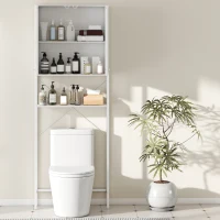 HOMCOM Mobile Bagno Sopra WC e Lavatrice con Armadietto e Ripiano Aperto, 64x20x180 cm, Bianco(m-7)