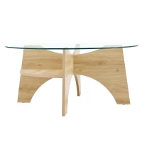 Table basse ronde en verre, design moderne, patins antidérapants, 80x80x36 cm, Couleur naturelle(m-12)