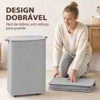 HOMCOM Cesto de Roupa Suja com Tampa e Rodas, 50L, Dobrável com Saco com Cordão Removível, 40x30x65 cm, Cinzento(m-5)