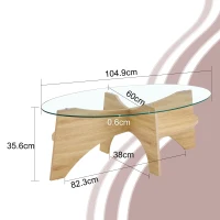 Table basse ronde en verre, design moderne, patins antidérapants, 104.9x60x35.6 cm, Couleur naturelle(m-3)