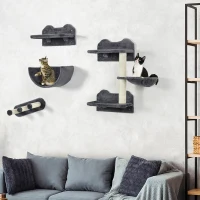 PawHut Juego de Escalada para Gatos de Pared Estantes para Gatos 4 Piezas Hamaca Nido Plataformas para Saltar Gris Oscuro(m-10)
