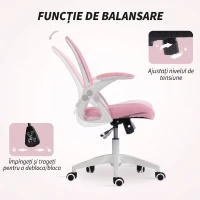 Vinsetto Scaun de birou ergonomic și reglabil cu spătar din plasă și șezut căptușit, 65.5x61.5x88-97.5 cm, roz(m-5)