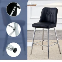 Lot de 2 tabourets de bar hauteur, design moderne et confortable, dossier incurvé et repose-pieds, 42x45x100 cm, Noir+Argenté(m-8)