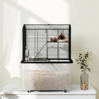 PawHut Cage hamster cage rongeur 3 étages avec roulettes plate-forme et échelle en fil d'acier 57 x 43 x 74 cm noir(m-9)