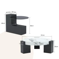 Table basse ronde moderne à 2 niveaux, design démontable et modulable, bords arrondis, 61x61x30 cm, Blanc+Noir(m-3)
