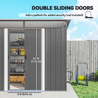 Outsunny Garden Metal Storage Shed House Hut Gardening Tool Storage w/ Tilted Roof and Ventilation 8.5 x 6ft, Grey(m-13)