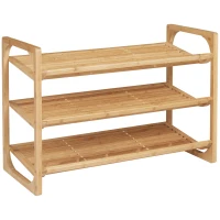 HOMCOM 3-Tier Shoe Rack, Bamboo Shoe Storage Organizer with Slatted Shelves, Free Standing Shoe Shelf Stand for 9 Pairs of Shoes for Entryway, Hallway, Natural(m-1)