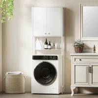 HOMCOM Mobile Bagno Sopra WC e Lavatrice con Armadietto e Ripiano Aperto, 64x20x180 cm, Bianco(m-8)