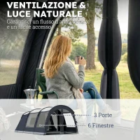 Outsunny Tenda Campeggio a Tunnel per 2-4 Persone Alta 210cm con 2 Stanze, Impermeabile 3000mm per Trekking, Blu navy(m-7)