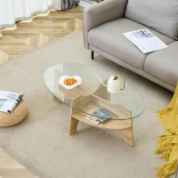 Table basse ronde en verre, design moderne, patins antidérapants, 104.9x60x35.6 cm, Couleur naturelle(m-5)