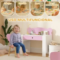 AIYAPLAY Escritorio Infantil con Silla en Forma de Osito con Cajón para Leer y Estudiar Mesa 80x41x74,5 cm y Silla 32,5x38x59 cm(m-4)