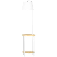HOMCOM Lámpara de Pie Moderna con Mesita Pantalla de Lino Interruptor de Pie para Salón Dormitorio 43x39,5x162 cm Blanco(m-12)