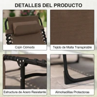 Outsunny Espreguiçadeira Dobrável de Jardim com Encosto Ajustável Apoio para Cabeça Acolchoado Bolso Lateral 185x58x30 cm Marrom(m-5)