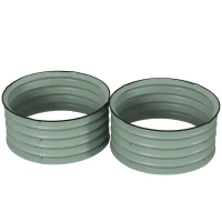 Outsunny 2-delige Set Verzinkte Plantenbakken, Ø60 x 30H cm Bloempotten met Open Bodem voor Verschillende Planten, Groen(m-10)