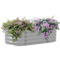 Outsunny Houten plantenbak, modulair verhoogd bed, beschermde randen, bodemloos ontwerp, 105 x 62 x 30 cm, zilver(m-11)