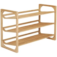 HOMCOM Schoenenrek voor 9 paar schoenen, 3 niveaus, opstaande randen, bamboehout, 76 x 33 x 51 cm(m-10)