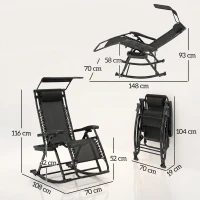 Outsunny Garden Rocking Chair Folding Recliner Outdoor Adjustable Sun Lounger Rocker Zero-Gravity Seat with Headrest Side Holder Patio Deck - Black(m-3)