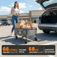 Outsunny Chariot de Jardin Charrette de Transport Pliable Tout-Terrain 66L Charge 68kg Poignée Réglable 81 x 45 x 89 cm Gris(m-4)