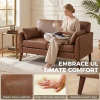 HOMCOM 2 Seater Sofa, 132 cm Modern Small Sofa with Solid Wood Legs and 2 Pillows for Small Space, Brown(m-4)