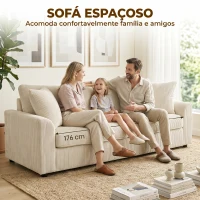 HOMCOM Sofá de 3 Lugares Moderno 212x80x88 cm Sofá Sala de Estar Estofado com 2 Almofadas Apoio de Braços e Estrutura de Aço  Creme(m-4)