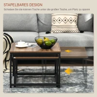 HOMCOM Set van 2 bijzettafels, industrieel design, zwart stalen frame, tafelblad met houteffect(m-4)