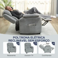 HOMCOM Cadeirão Relax Reclinável Elétrico com Motor Silencioso, 2 Posições de Memória, Apoio para os Pés, Apoio de Cabeça, USB e Bolsos(m-4)