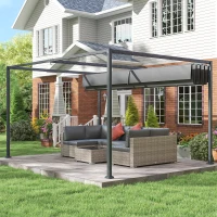 Outsunny Gazebo Pergolă 4x3 m cu Acoperiș Retractabil, Orificii de Drenaj, Picheți și Șuruburi, Pergolă de Grădină din Poliester și Metal, pentru Terasă, Verandă, Exterior, Gri Închis(m-8)