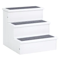 PawHut Escalera para Mascotas 3 Peldaños con Espacio de Almacenaje y Alfombra Antideslizantes Portátil Madera para Vehículo Carga 30 kg 40,5x44,5x38 cm Blanco(m-1)