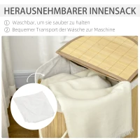 HOMCOM 100L wasmand met uitneembare wasbank 62,5 cm x 37 cm x 60,5 cm naturel + wit(m-5)