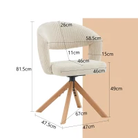 Lot de 2 chaises pivotantes rétro-luxe, patins feutre antidérapants, rotation 360° silencieuse, 47x47.5x81.5 cm, Couleur naturelle(m-3)