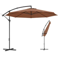 Outsunny 3 m Overhanging Cantilever Parasol, with Cross Base - Coffee(m-15)