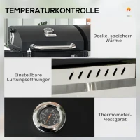 Outsunny Gasgrill BBQ-Grill, inclusief thermometer, warmhoudplaten, 161 x 54 x 103 cm, Zwart + Zilver(m-6)