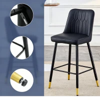Lot de 2 tabourets de bar hauteur, design moderne et confortable, dossier incurvé et repose-pieds, 42x45x100 cm, Noir(m-8)