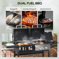 Outsunny Gasgrill BBQ-Grill, inclusief thermometer, warmhoudplaten, 161 x 54 x 103 cm, Zwart + Zilver(m-4)