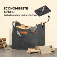 Outsunny Geantă din Fetru pentru Lemne de Foc cu Mânere din Lemn, Capacitate 15 kg, 45x32x40 cm, Gri(m-5)