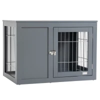 PawHut Furniture Style Dog Crate for Small and Medium Dogs, End Table Pet Cage with Two Lockable Doors - Grey(m-1)