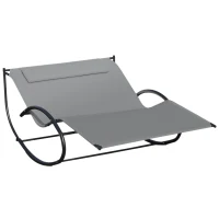 Outsunny Double Sun Lounger, Rocking Lounger Sunbed Daybed with Armrest and Headrest Pillow, for Two, For Outdoor Patio Garden, Grey(m-1)