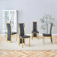 Chaise de salle à manger minimaliste européenne, bordure dorée 3D et dossier haut ergonomique, 44x42.7x109 cm, Noir+Doré(m-1)