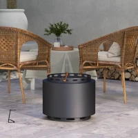 Outsunny Smokeless Fire Pit, 48.5cm Portable Wood Burning Firepit with Poker for Garden Camping Bonfire Party, Metal, Black(m-10)